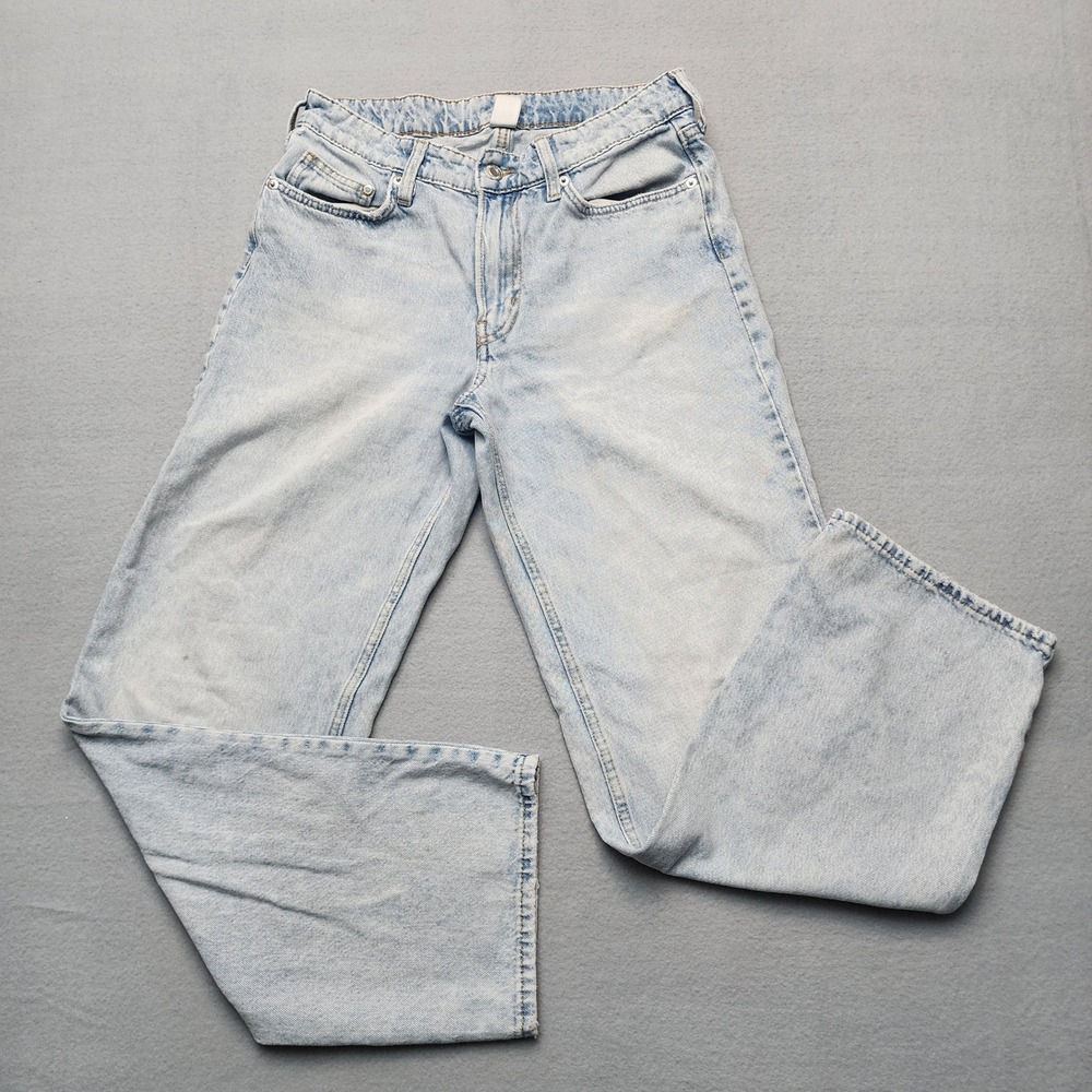 H&M &Denim Womens 4 Baggy Low Waist Jeans Light Wash Distressed Y2K 100% Cotton